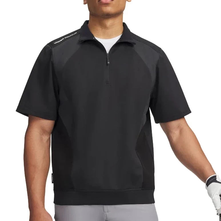 Under Armour Mens Drive Wind Short Sleeve Shirt 1/2 Zip Black/White