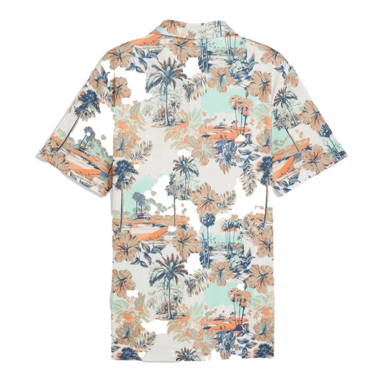 Puma Mens Cloudspun Palm Polo Shirt White/Mint Jelly/Melon Glow