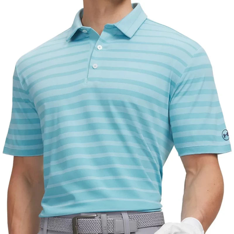 Under Armour Mens ArmourDry Stripe Polo Shirt Blue Haze/Midnight Navy