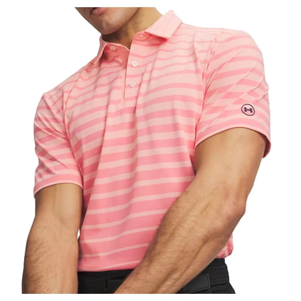 Under Armour Mens ArmourDry Stripe Polo Shirt Posh Pink/Midnight Navy