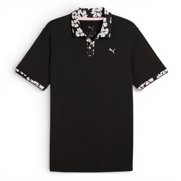 Puma Mens Modalon Floral Rib Polo Shirt - LC PUMA Black-Rose Blossom