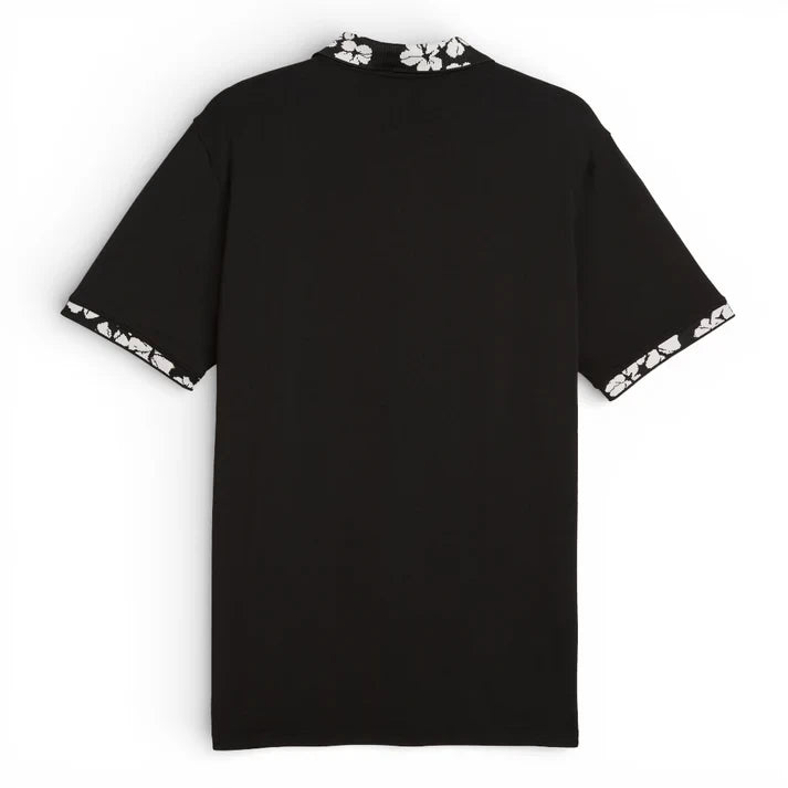 Puma Mens Modalon Floral Rib Polo Shirt - LC PUMA Black-Rose Blossom