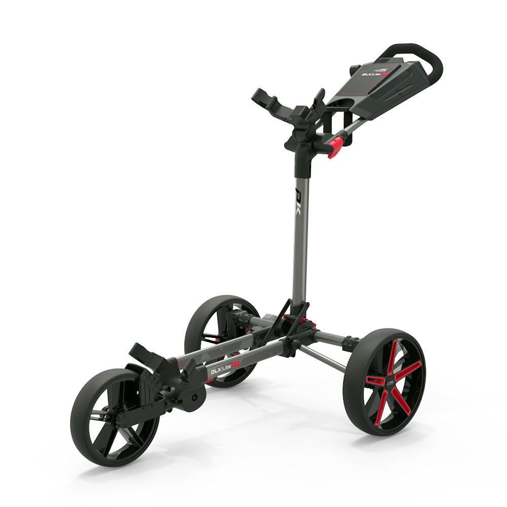 Powakaddy DLX-Lite FF Push Golf Cart - Gunmetal with Red Trim