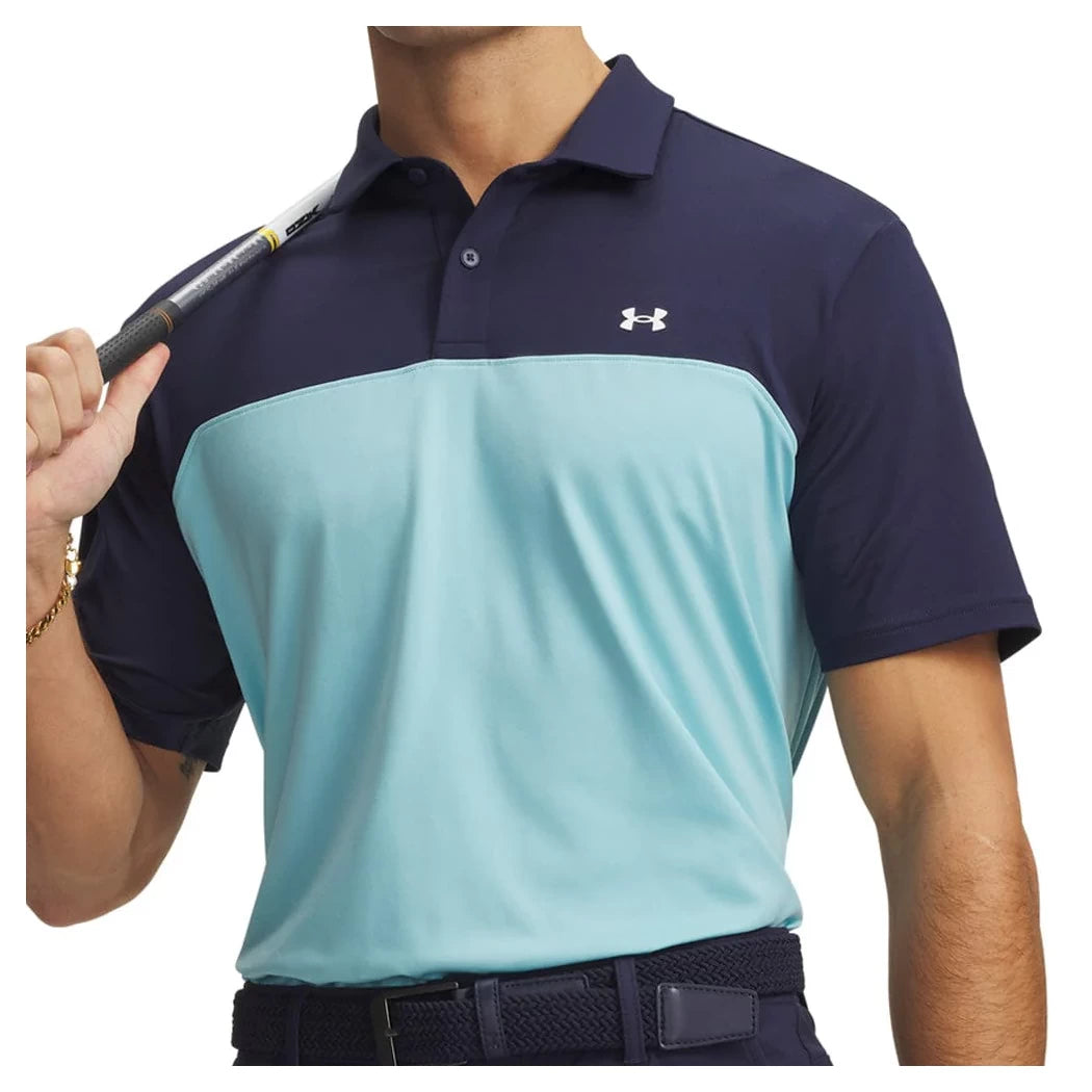 Under Armour Mens T2g Colorblock Polo Shirt Blue Haze/Midnight Navy/White