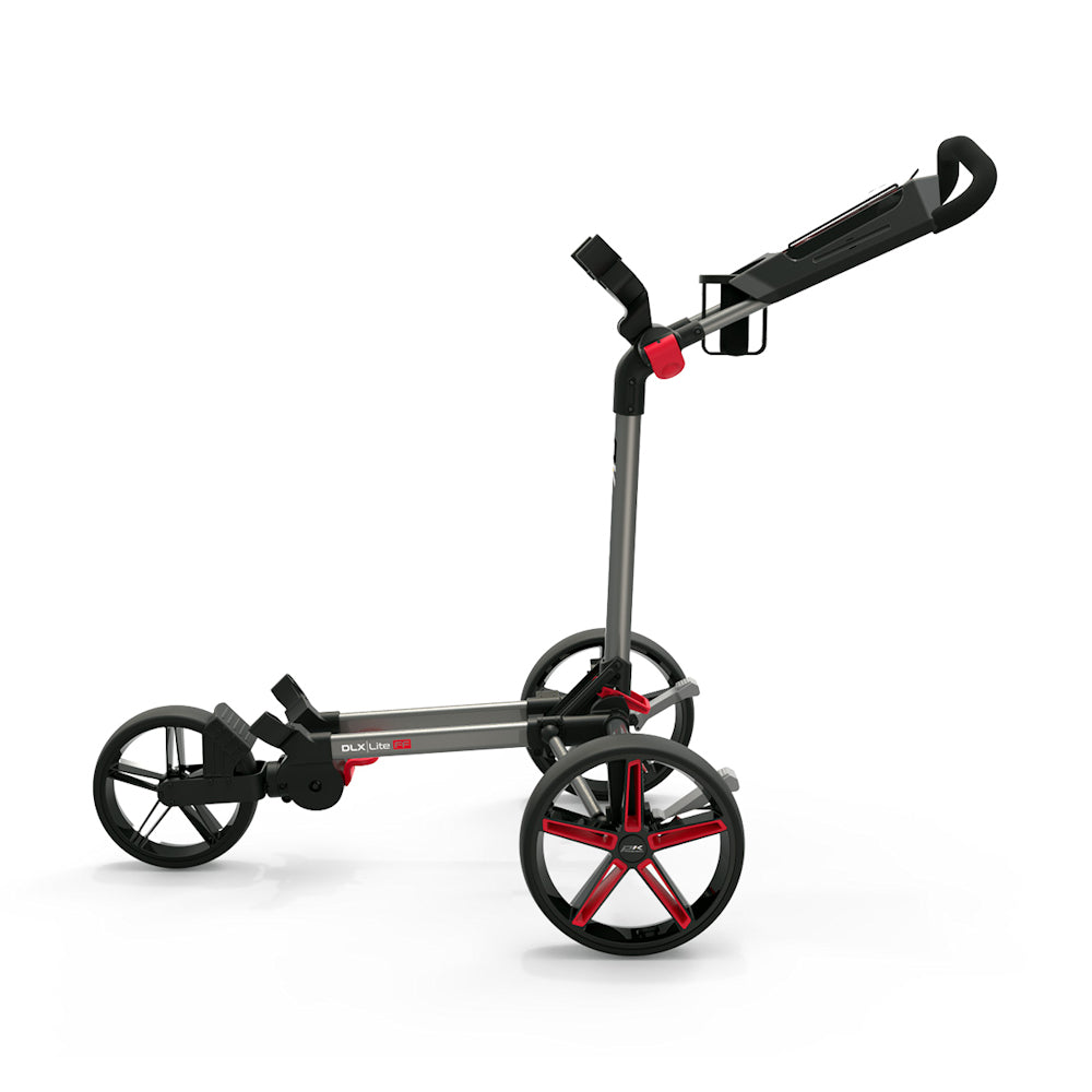 Powakaddy DLX-Lite FF Push Golf Cart - Gunmetal with Red Trim