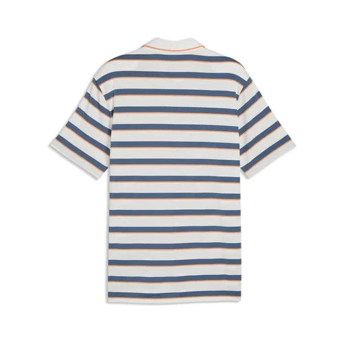 Puma Mens Cloudspun Stripe Polo Shirt White/Dark Indigo