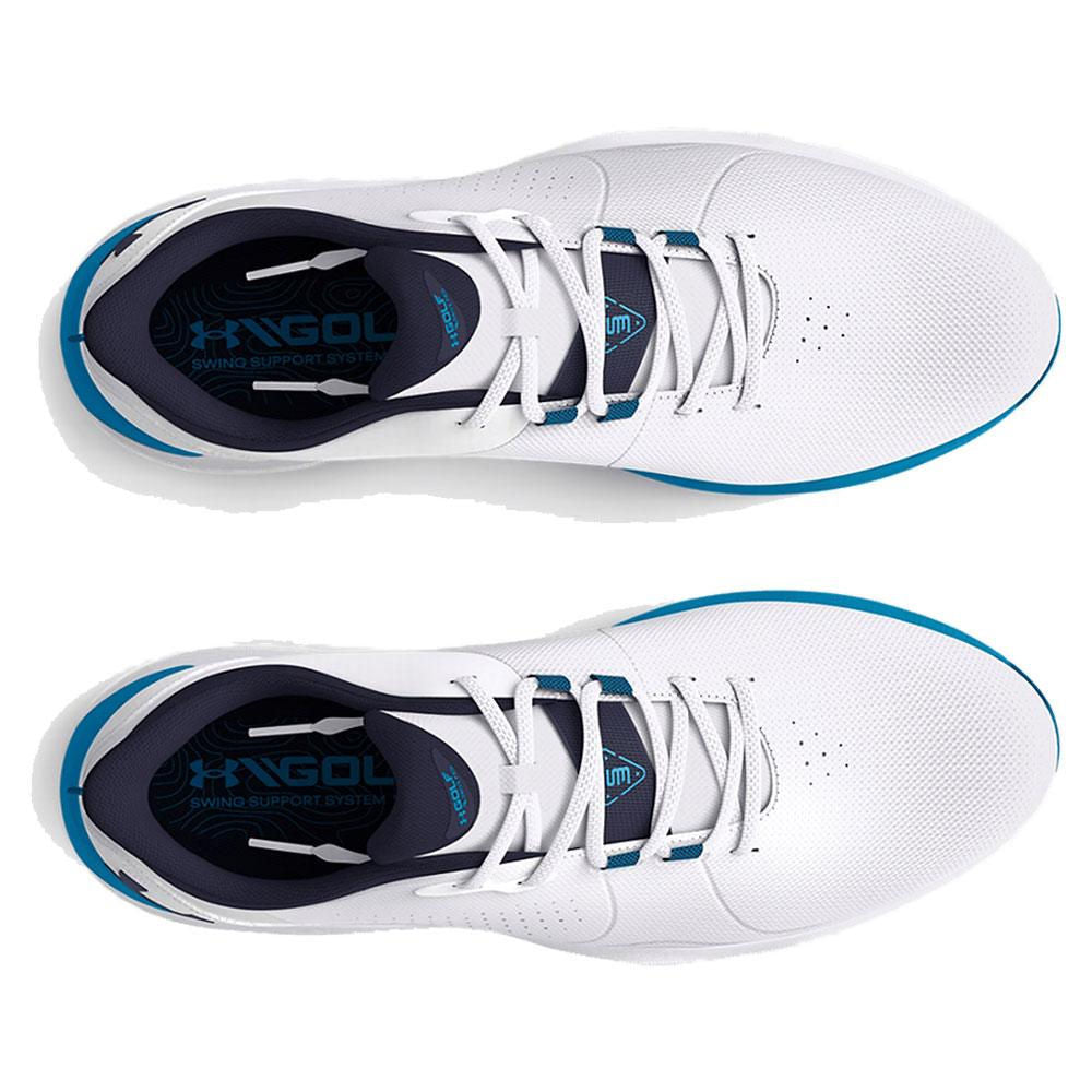 Under Armour Mens UA Drive Pro Wide Golf Shoes - White/Capri/Navy