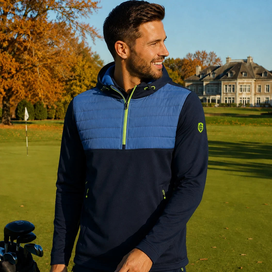 Island Green Mens Padded Technical Hoody Navy/Blue