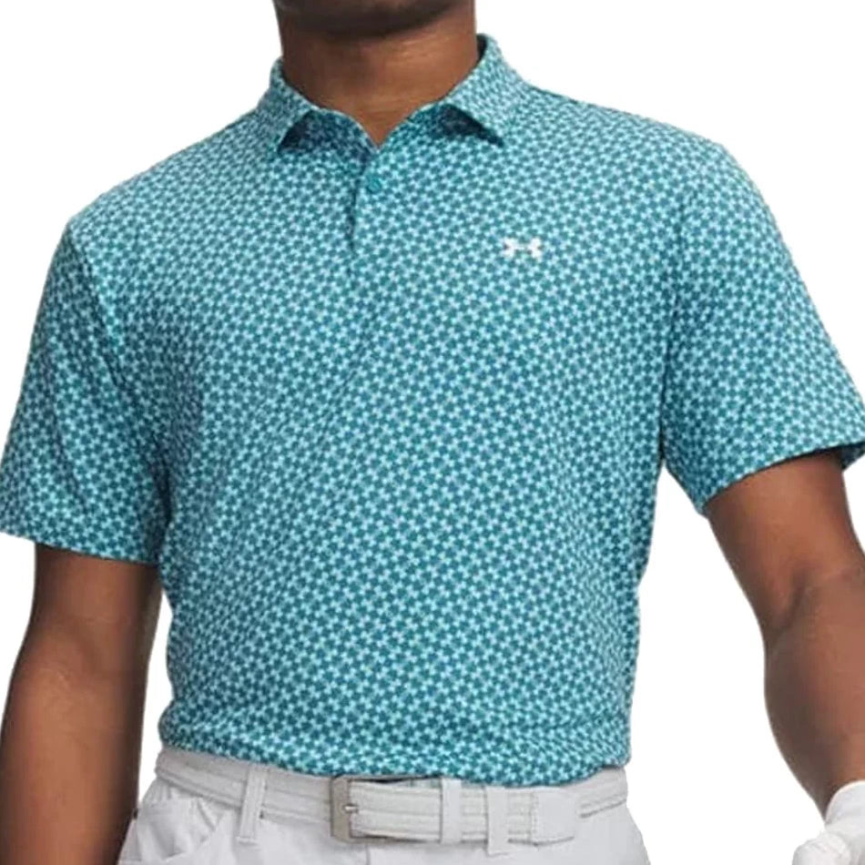 Under Armour Mens T2g Printed Polo Shirt Boundless Blue/Blue Haze/White