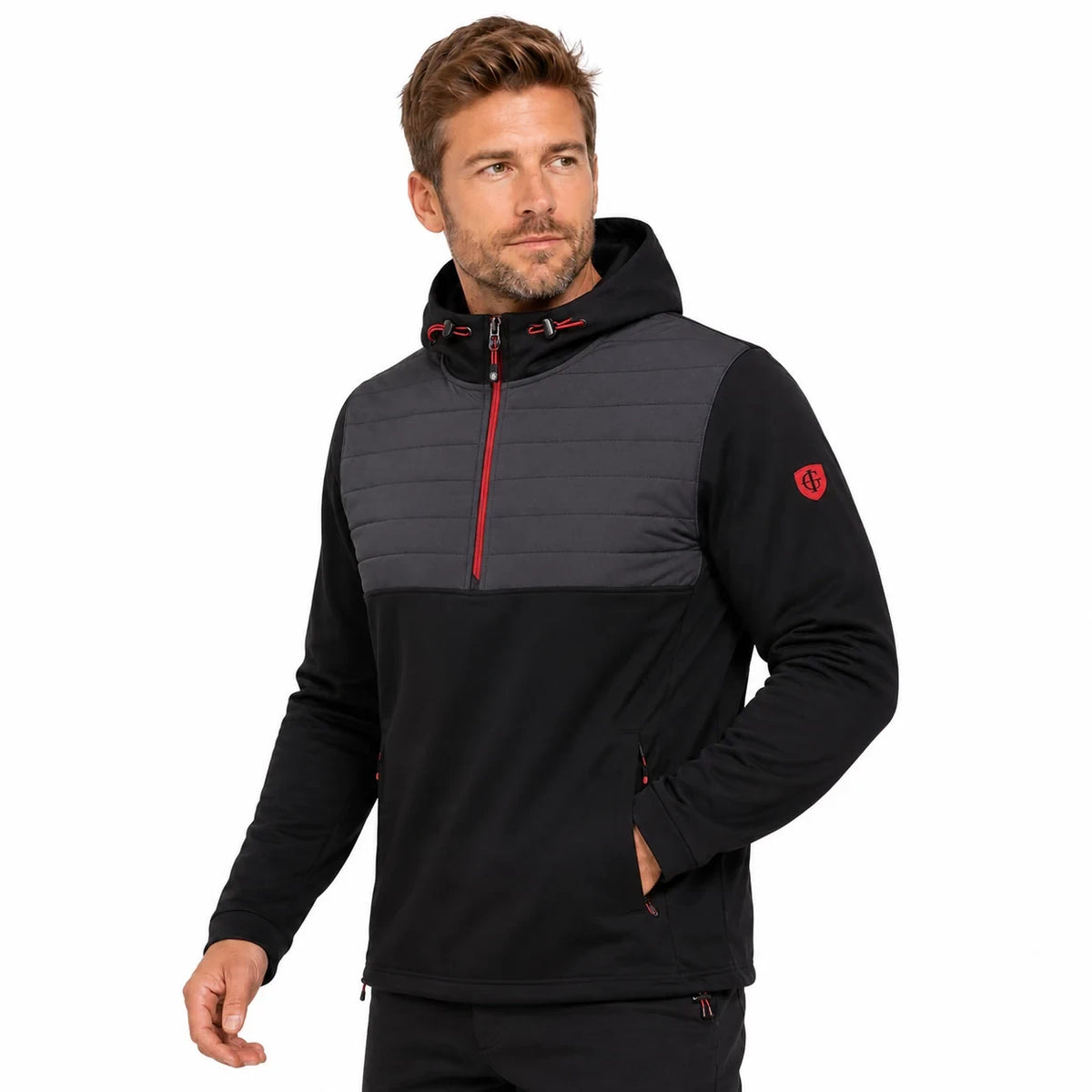 Island Green Mens Padded Technical Hoody Black/Charcoal