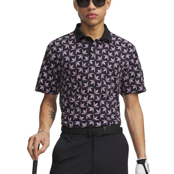Under Armour Mens ArmourDry Printed Polo Shirt Black/Posh Pink/White