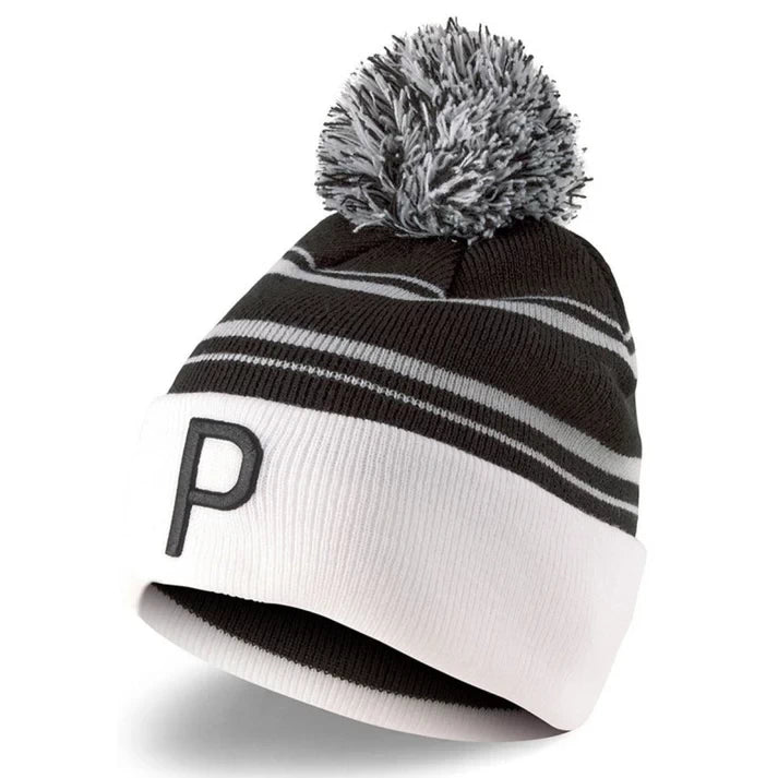 Puma Mens P Removable Pom Beanie Puma Black/Bright White