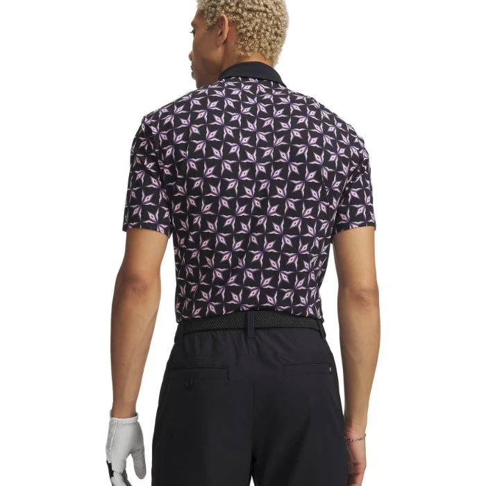 Under Armour Mens ArmourDry Printed Polo Shirt Black/Posh Pink/White