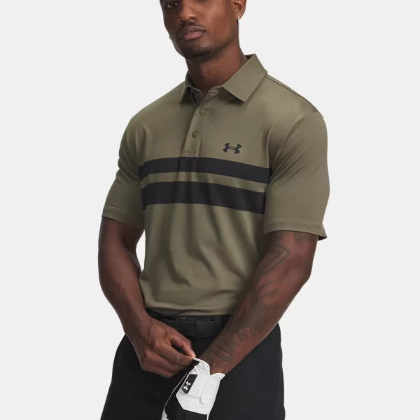Under Armour Mens Playoff 3.0 Stripe Polo Shirt Marine Od Green/Black/Black
