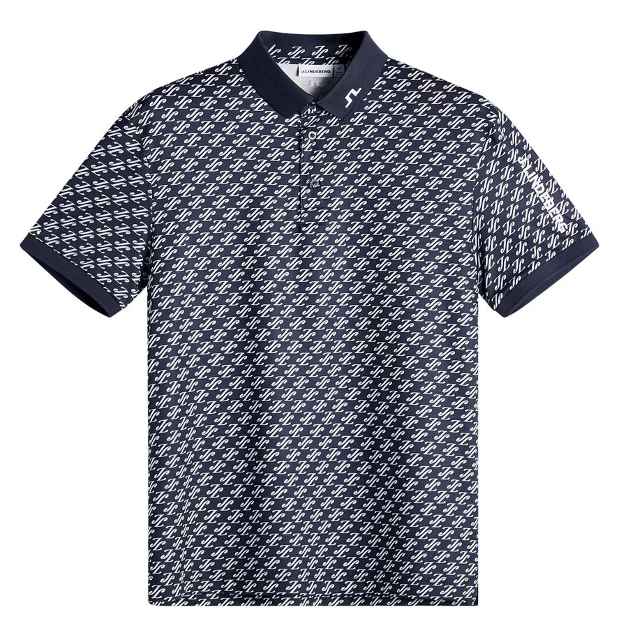 J.Lindeberg Mens Tour Tech Print Polo Bunker Fade Navy Set GMJT14652