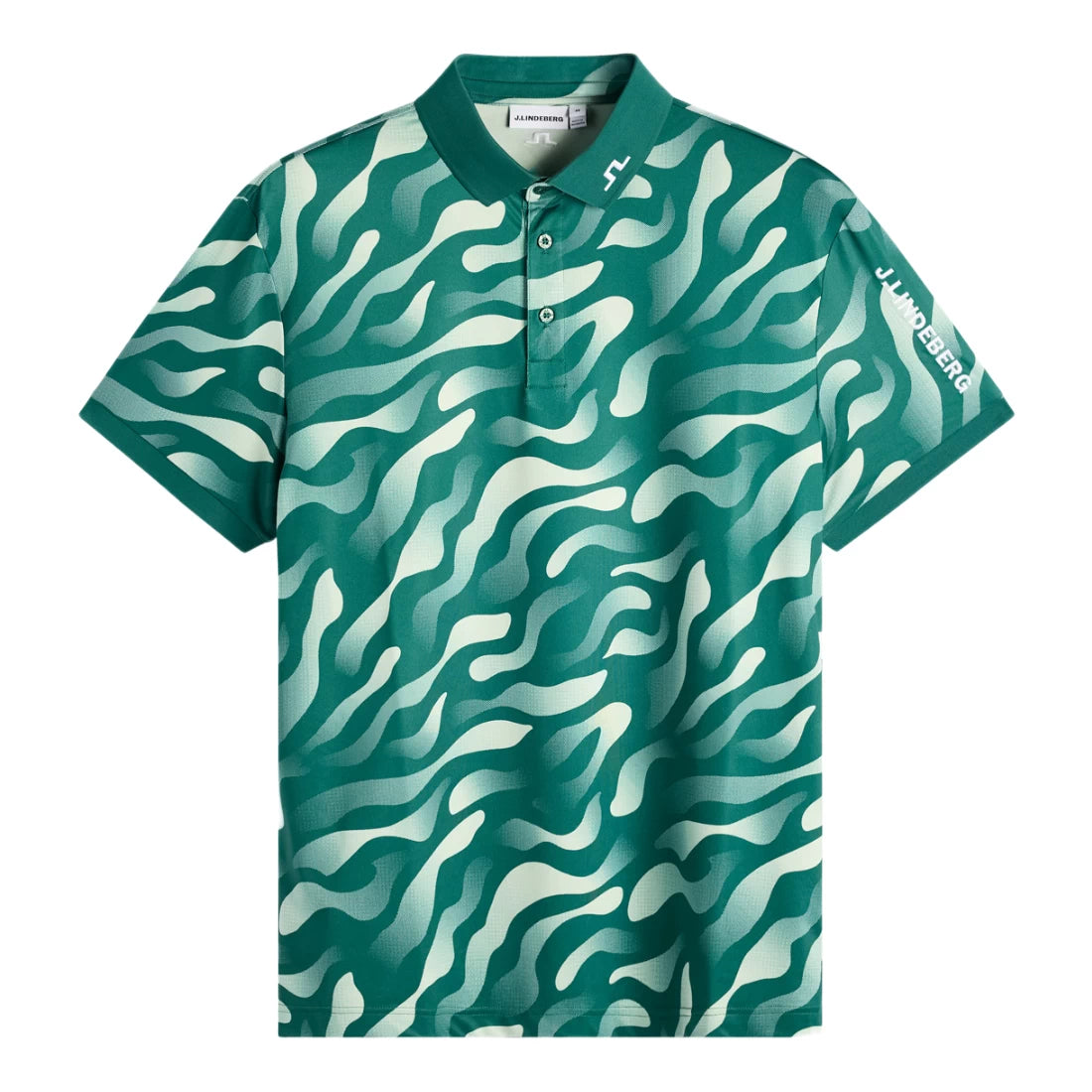 J.Lindeberg Mens Tour Tech Print Polo Bunker Fade Forest Subtle Green GMJT14652