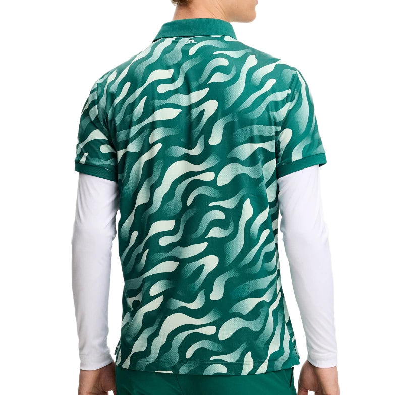 J.Lindeberg Mens Tour Tech Print Polo Bunker Fade Forest Subtle Green GMJT14652