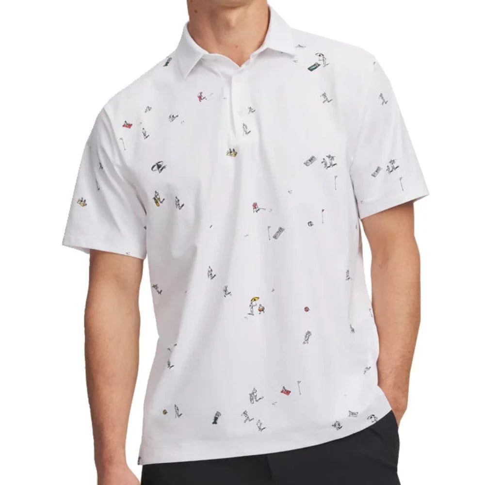 Under Armour Mens ArmourDry Printed Polo Shirt White/Rack Green/Black