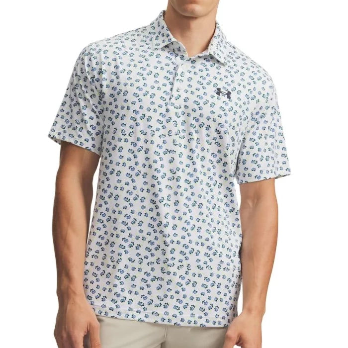 Under Armour Mens Playoff 3.0 Printed Men's Polo Shirt White/Blue Wind/Midnight Navy