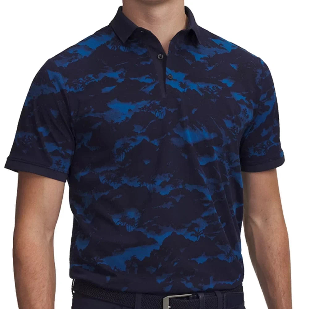 Under Armour Mens ArmourDry Print Rib Polo Shirt Varsity Blue/Midnight Navy/White