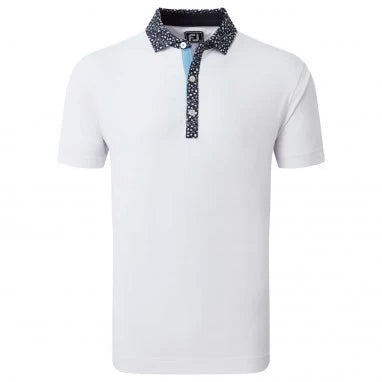 Footjoy Mens Tossed Tulips Trim Pique Polo Shirt White/Navy 80024
