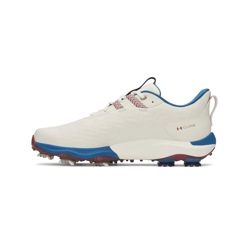 Under Armour Mens UA Drive Pro Clone LE Golf Shoes - White/Ivory Dune/Metallic Copper Ore