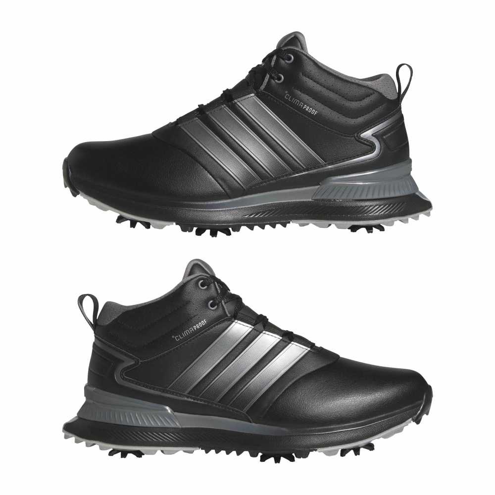 adidas Mens R2C MID Climaproof Spiked Golf Boots - Black/Iron/Silver