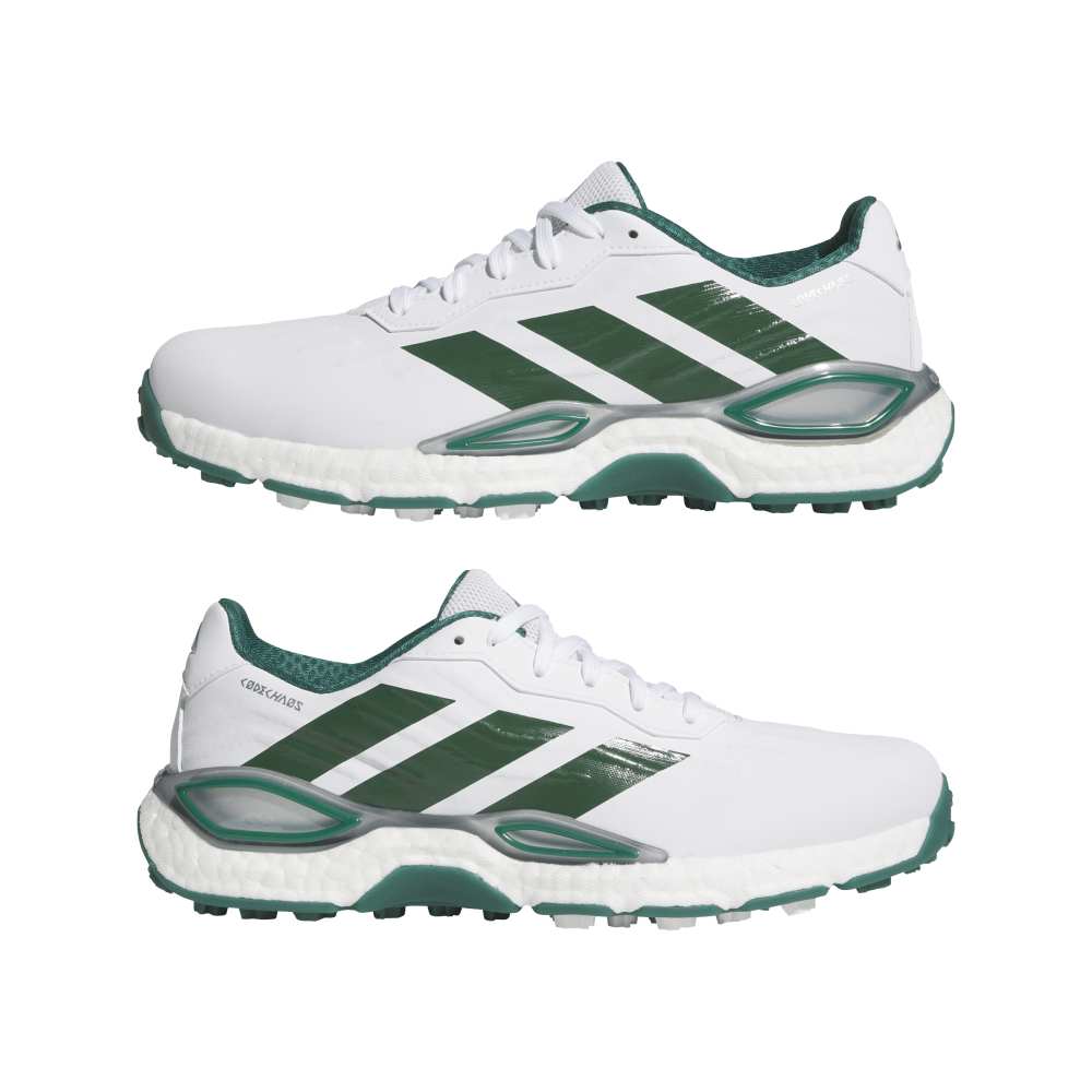 adidas Mens CODECHAOS 27 Spikeless Golf Shoes - White/Collegiate Green/Silver Met.
