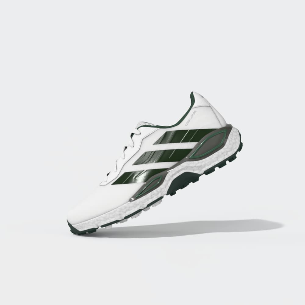 adidas Mens CODECHAOS 27 Spikeless Golf Shoes - White/Collegiate Green/Silver Met.