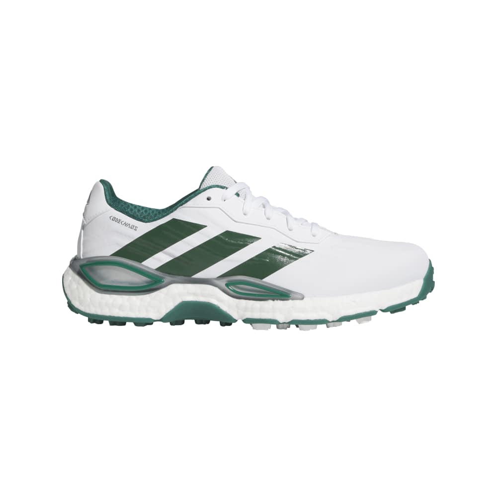 adidas Mens CODECHAOS 27 Spikeless Golf Shoes - White/Collegiate Green/Silver Met.