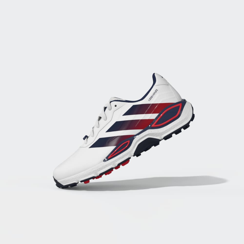 adidas Mens CODECHAOS 27 Spikeless Golf Shoes - White/Collegiate Navy/Pure Ruby