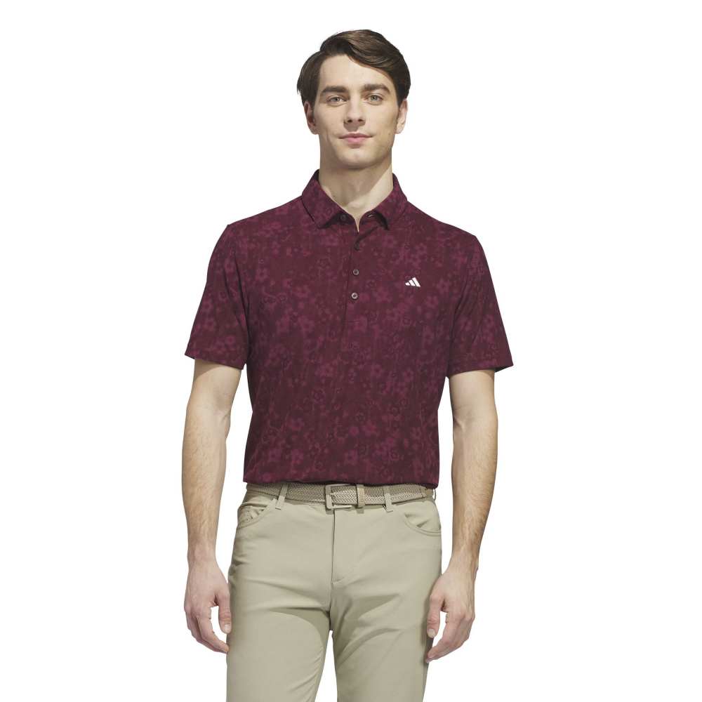 adidas Mens Ultimate365+ Climacool Butterspun Mighty Blossom Print Polo Shirt Maroon KU1176
