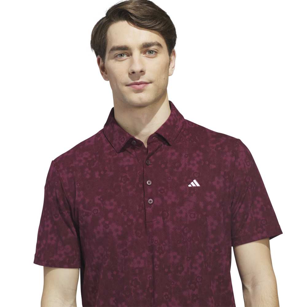 adidas Mens Ultimate365+ Climacool Butterspun Mighty Blossom Print Polo Shirt Maroon KU1176