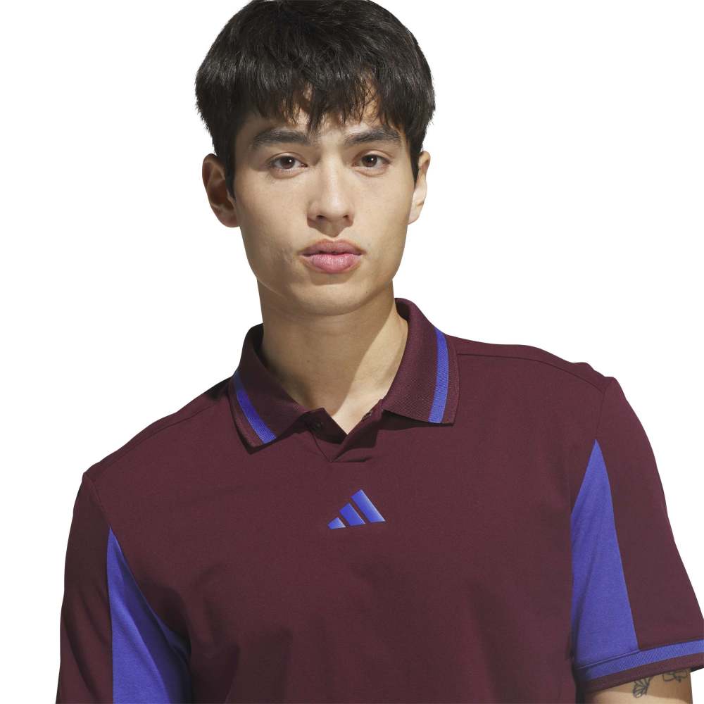 adidas Mens Beyond The Course Vent Twistknit Polo Shirt Maroon/Dual Indigo KV3850