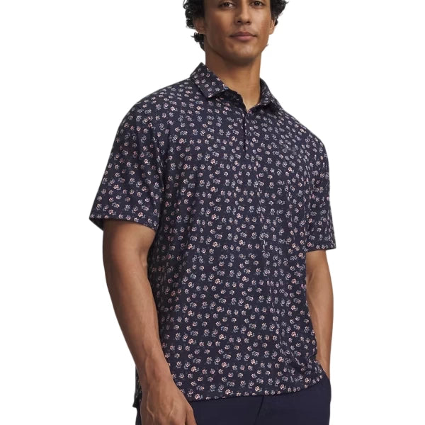Under Armour Mens Playoff 3.0 Printed Polo Midnight Navy/Posh Pink/Castlerock