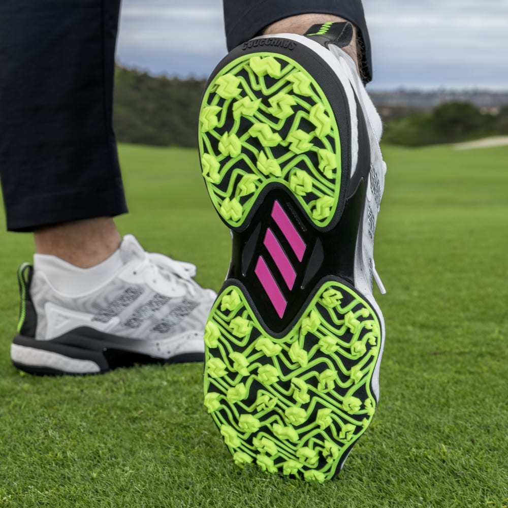 adidas Mens Codechaos 25 Spikeless Golf Shoes - White/Core Black/Lucid Lemon - Tony Valentine - Golf Shoes