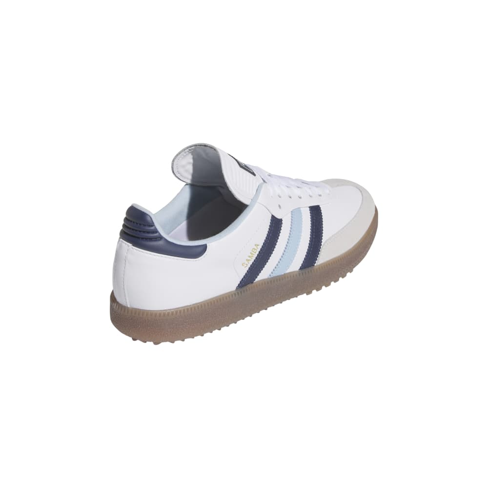 adidas Mens Samba Spikeless Golf Shoes - White/Night Indigo/Clear Sky - Tony Valentine - Golf Shoes