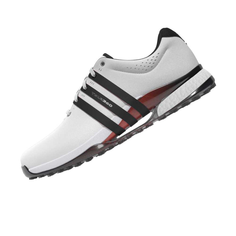 adidas Mens Tour360 25 Spikeless Golf Shoes - White/Core Black/Lucid Red - Tony Valentine - Golf Shoes