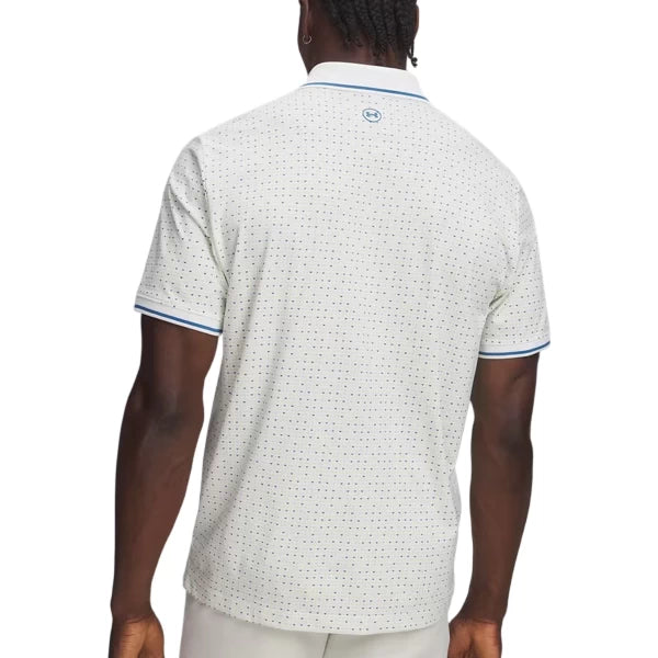 Under Armour Mens ArmourDry Print Rib Polo White/Green Citrine/Aegean Blue