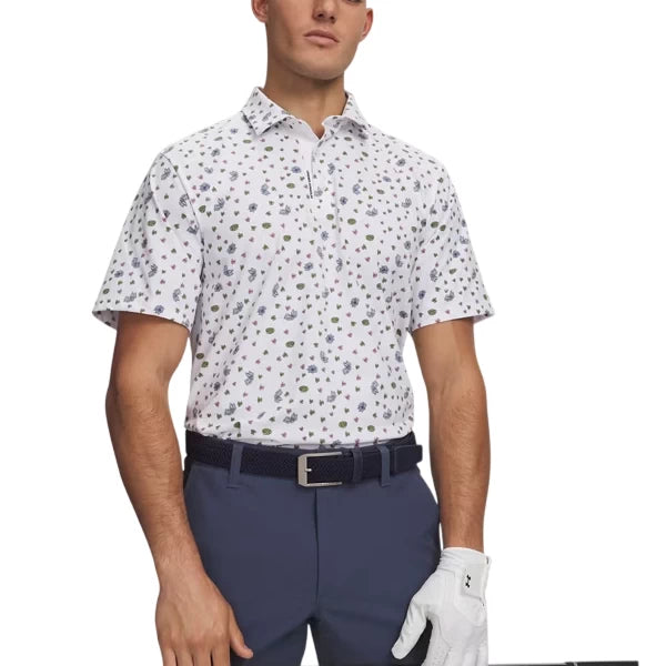 Under Armour Mens ArmourDry Printed Polo White/Blue Wind/Midnight Navy