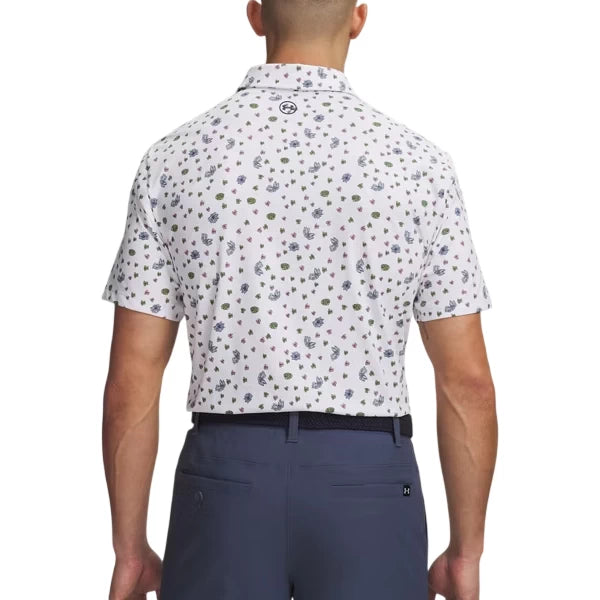 Under Armour Mens ArmourDry Printed Polo White/Blue Wind/Midnight Navy
