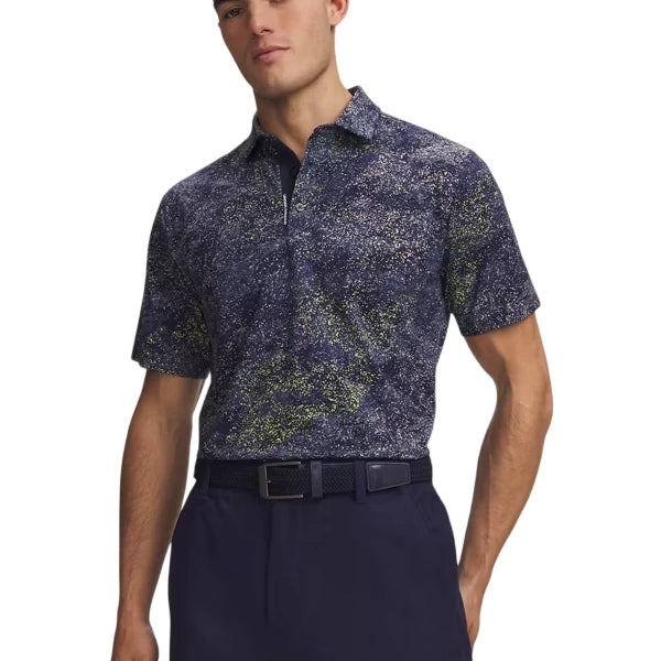 Under Armour Mens ArmourDry Printed Polo Midnight Navy/Downpour Gray