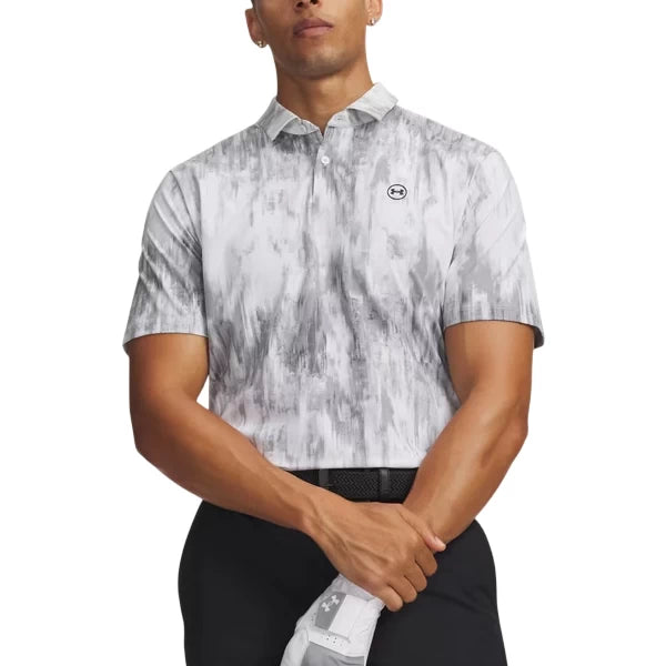 Under Armour Mens Drive Chill Printed Polo Halo Gray/White/Black