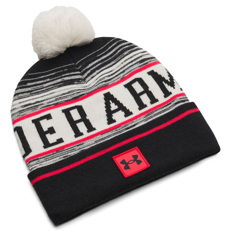 Under Amour Men's UA Halftime Pom Beanie - Stone/Racer Red/White