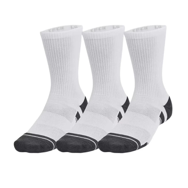 Under Armour Mens Performance Socks Tech 3pk Crew White/White/Jet Gray