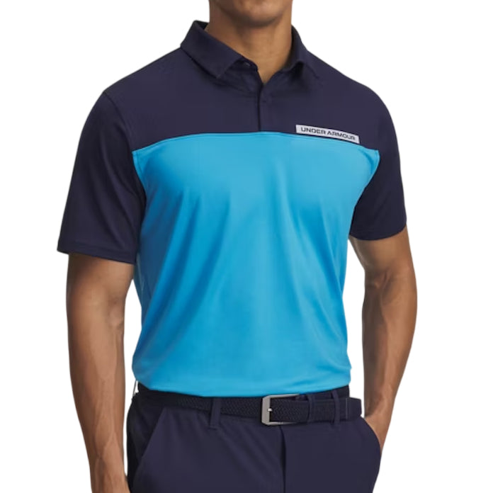 Under Armour Mens T2g Color Block Polo Shirt Midnight Navy/Ether Blue/White