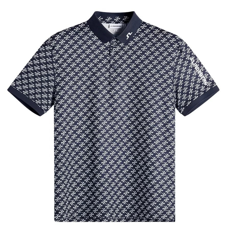 J.Lindeberg Mens Tour Tech Print Polo Bunker Fade Navy Set GMJT14652 - Tony Valentine - Shirts