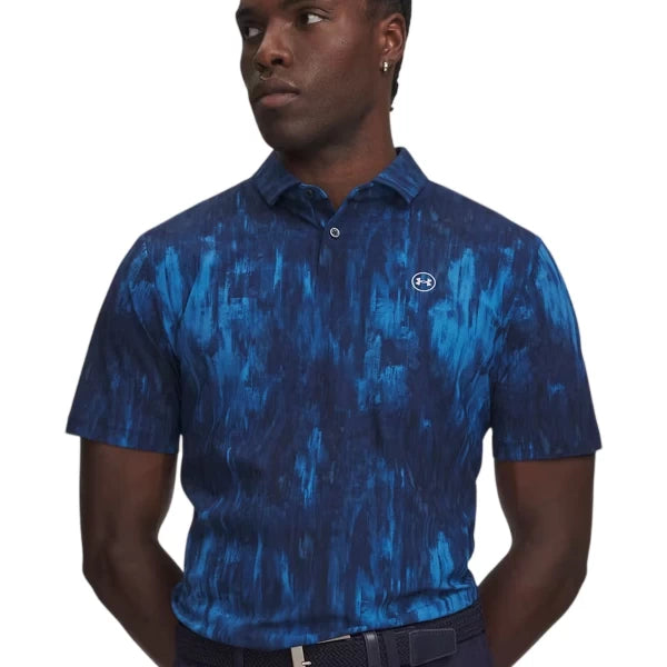 Under Armour Mens Drive Chill Printed Polo Aegean Blue/Midnight Navy/Mod Gray