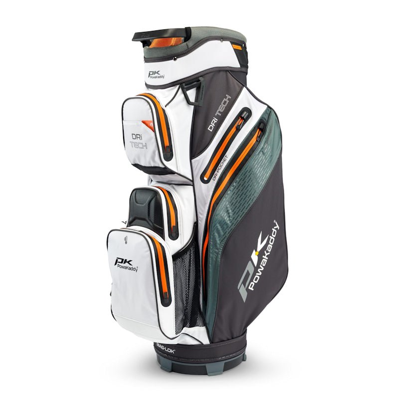 Powakaddy Dri Tech Golf Cart Bag Mag - Lok - Grey/White/Orange - Tony Valentine - Cart Bags
