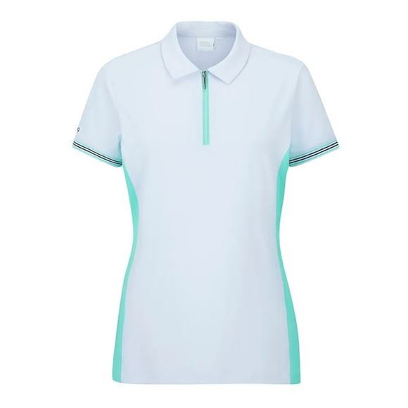 Picture of Ping Ladies Kirby Zip Neck Polo Shirt - White/Aruba Blue